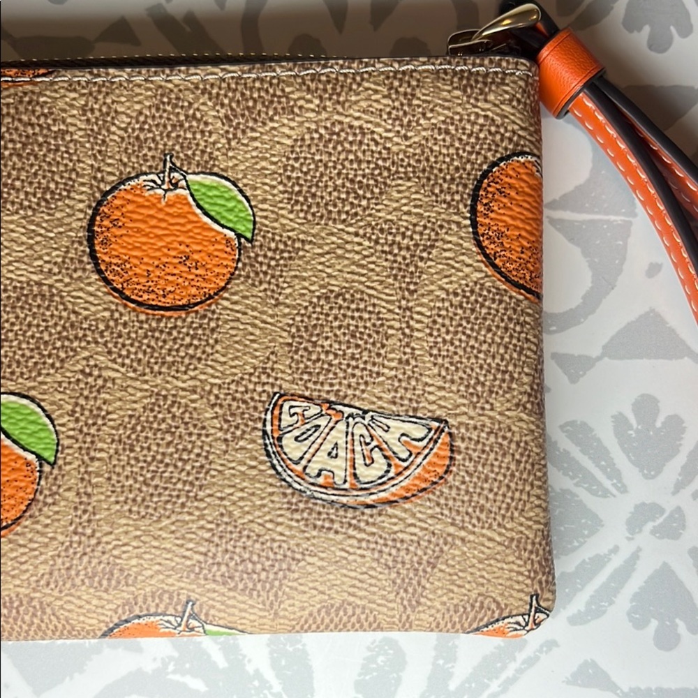 Coach Signature Canvas Citrus Print Wristlet | NWT | Orange Trim | Summer Resort - Picture 7 of 16